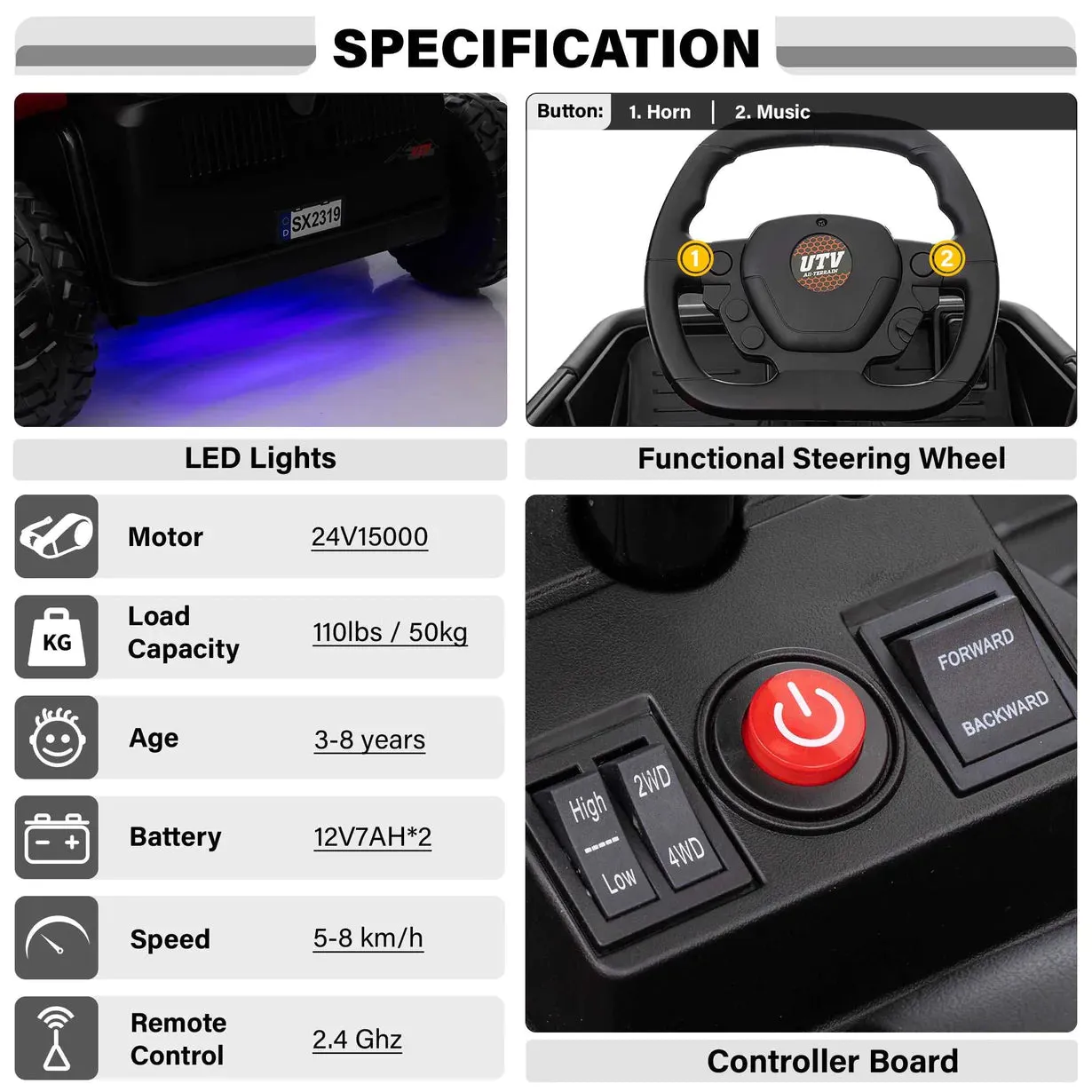 2025 Upgraded 6 Wheeler Beast UTV Ride On Car 1 Seater | 4 Wheel Drive | Rubber Tires | Remote | 24V | 5-12 KPH