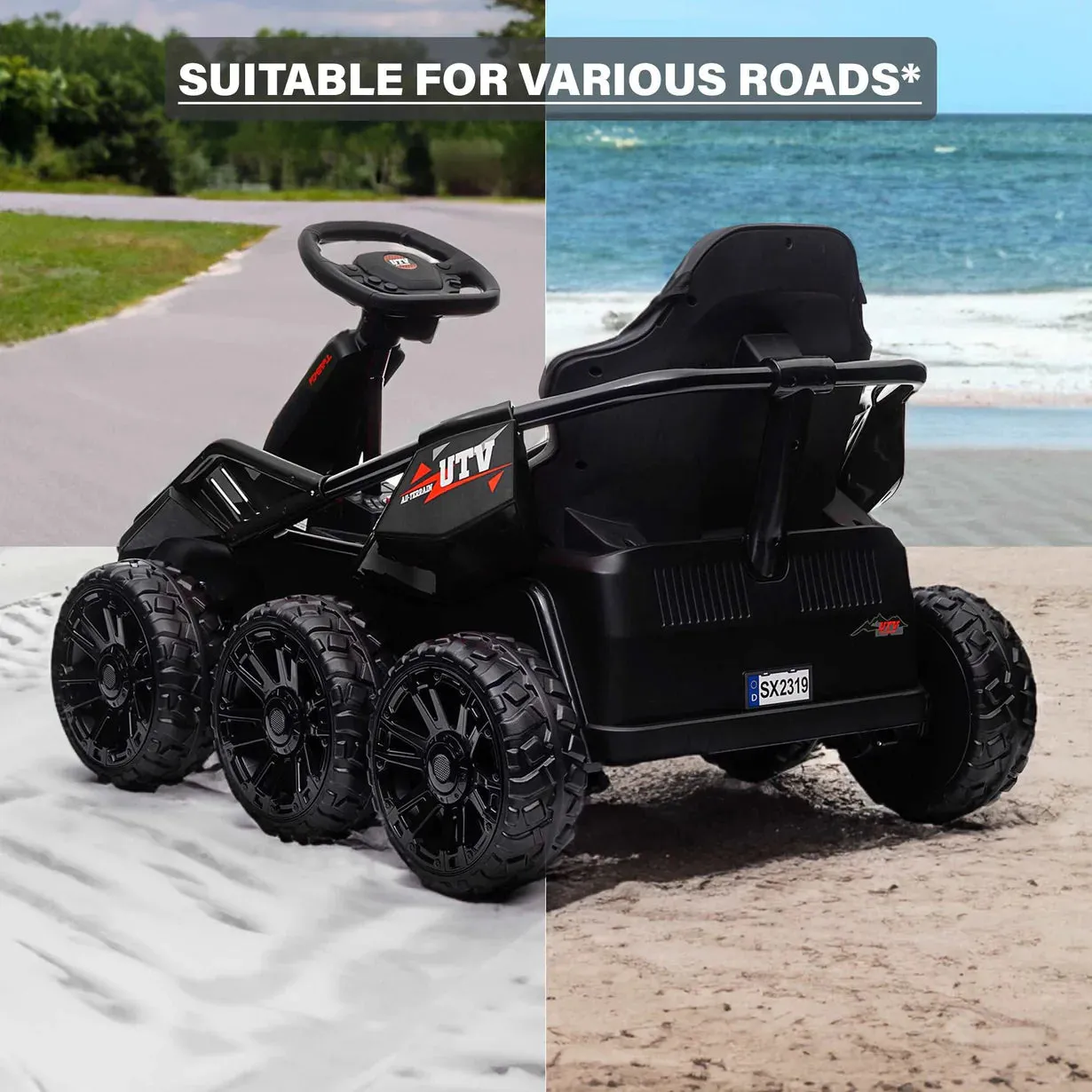 2025 Upgraded 6 Wheeler Beast UTV Ride On Car 1 Seater | 4 Wheel Drive | Rubber Tires | Remote | 24V | 5-12 KPH