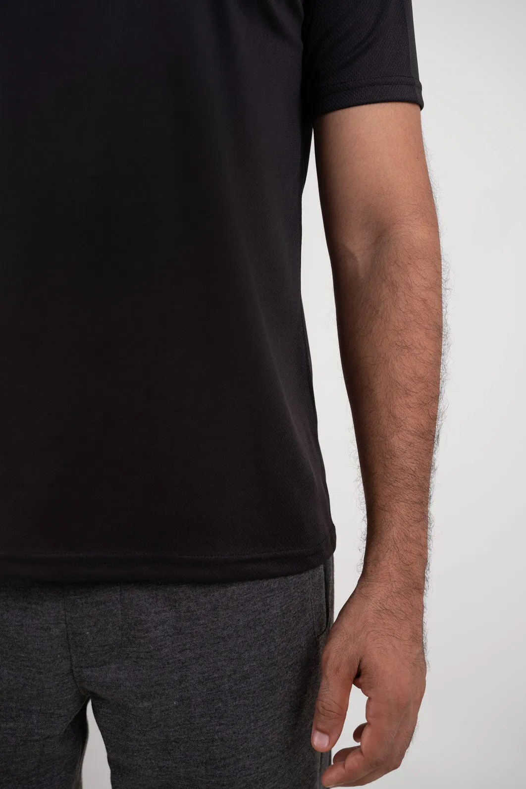 Active Black Crew Neck Tshirt For Men