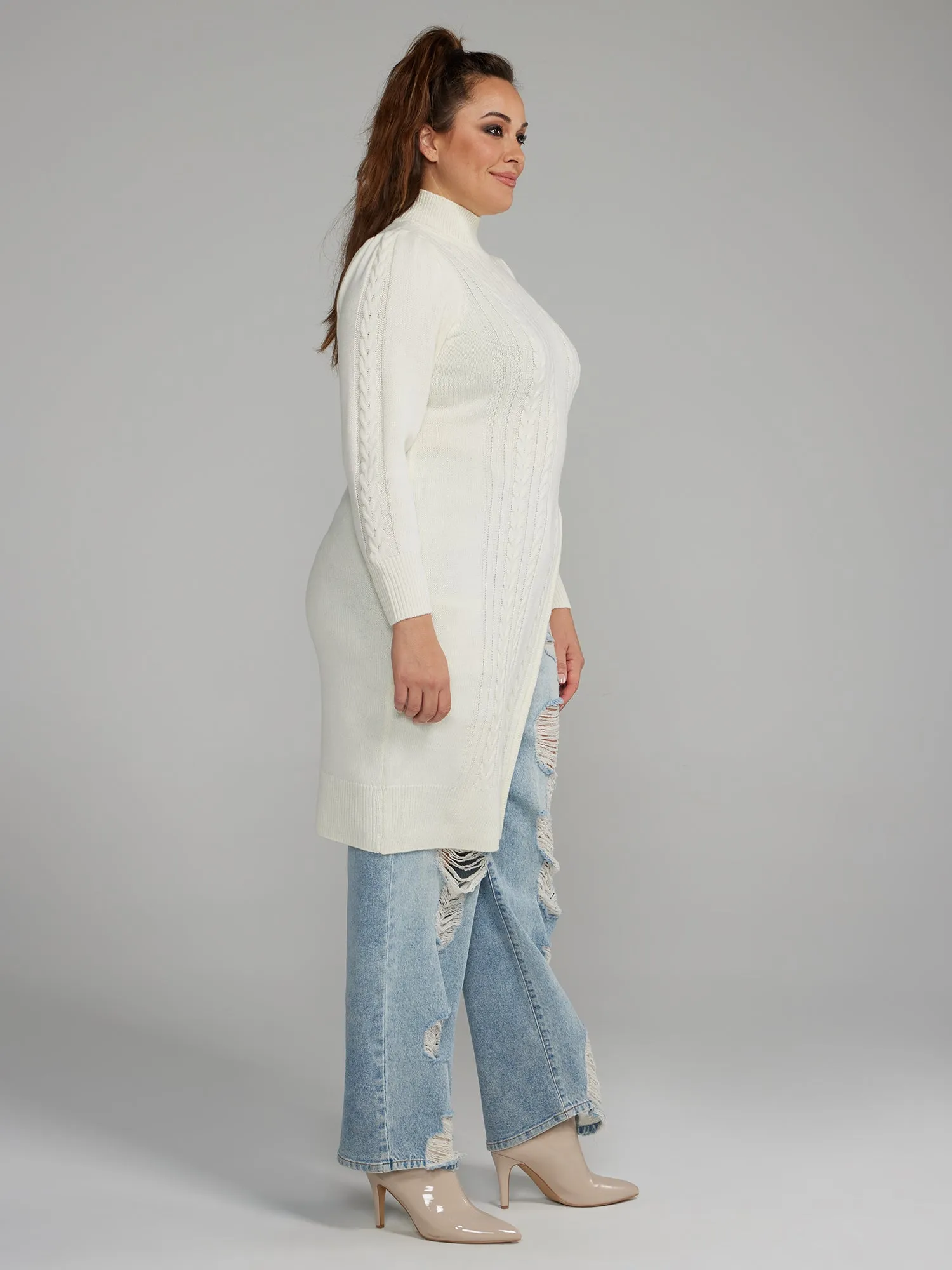 Fashion To Figure - Cable Knit Side Slit Long Sweater