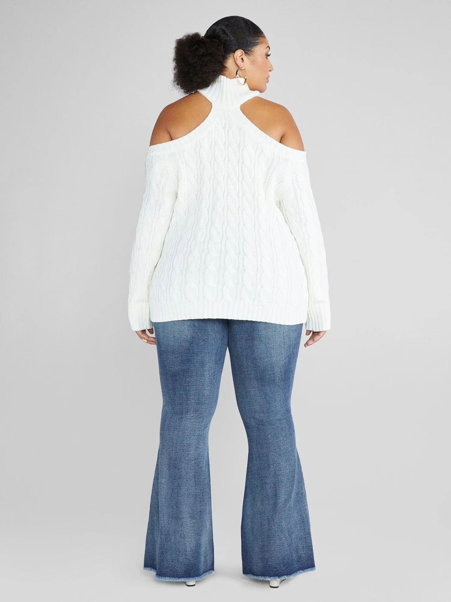 Fashion To Figure - Leigh Cold Shoulder Cable Knit Sweater