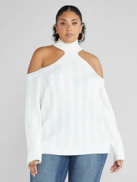 Fashion To Figure - Leigh Cold Shoulder Cable Knit Sweater