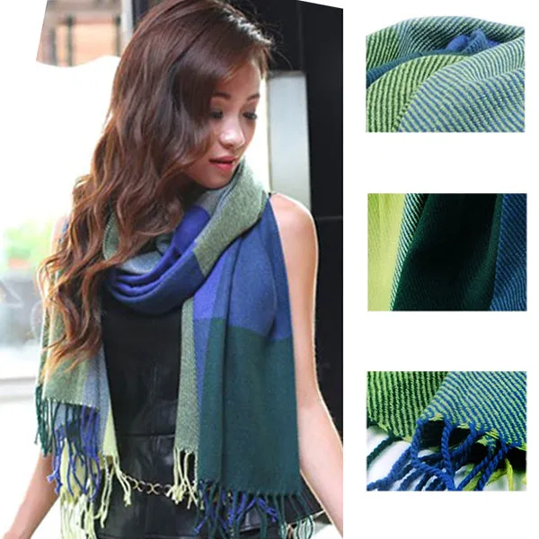 Fashionable Womens Large Plaid Wool Scarves for Fall and Winter