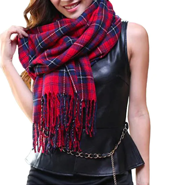 Fashionable Womens Large Plaid Wool Scarves for Fall and Winter