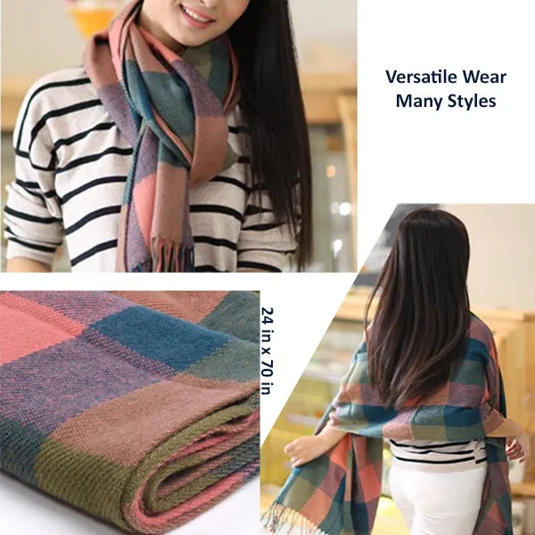 Fashionable Womens Large Plaid Wool Scarves for Fall and Winter