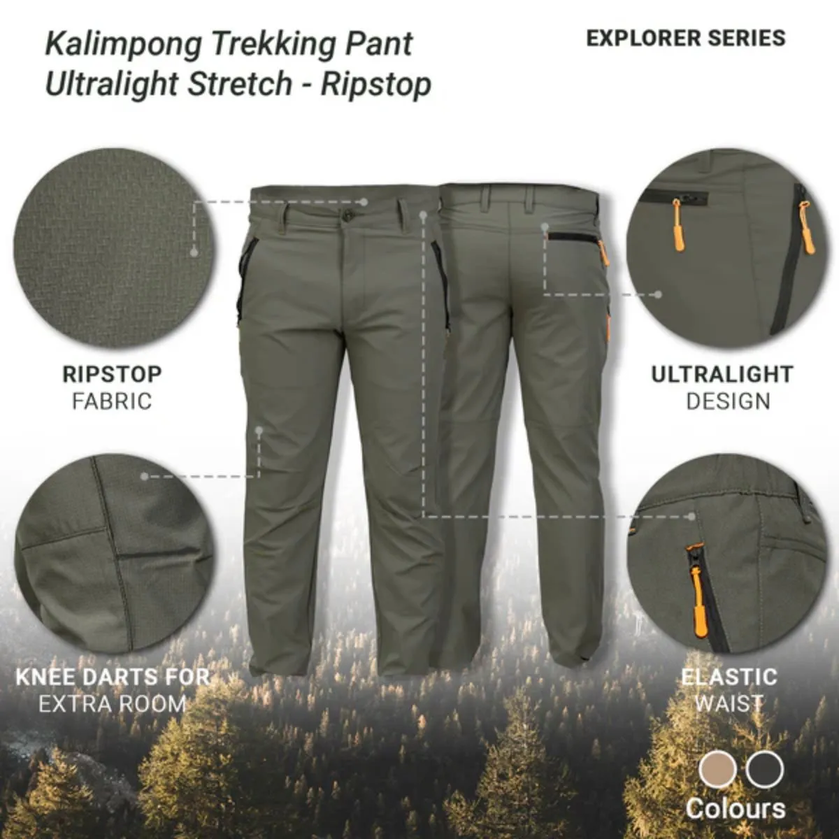 Kalimpong Ultralight Stretchable Trekking Pants - Ripstop - Khaki