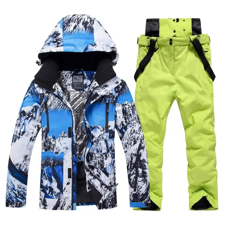 Men Insulated Skiing Snowboarding Set Jacket & Bibs Pants