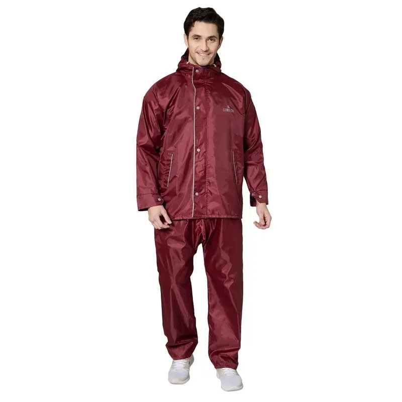 Men Raincoat - Waterproof, Reversible with Inner Pocket | Includes Pants | XXXL | Maroon