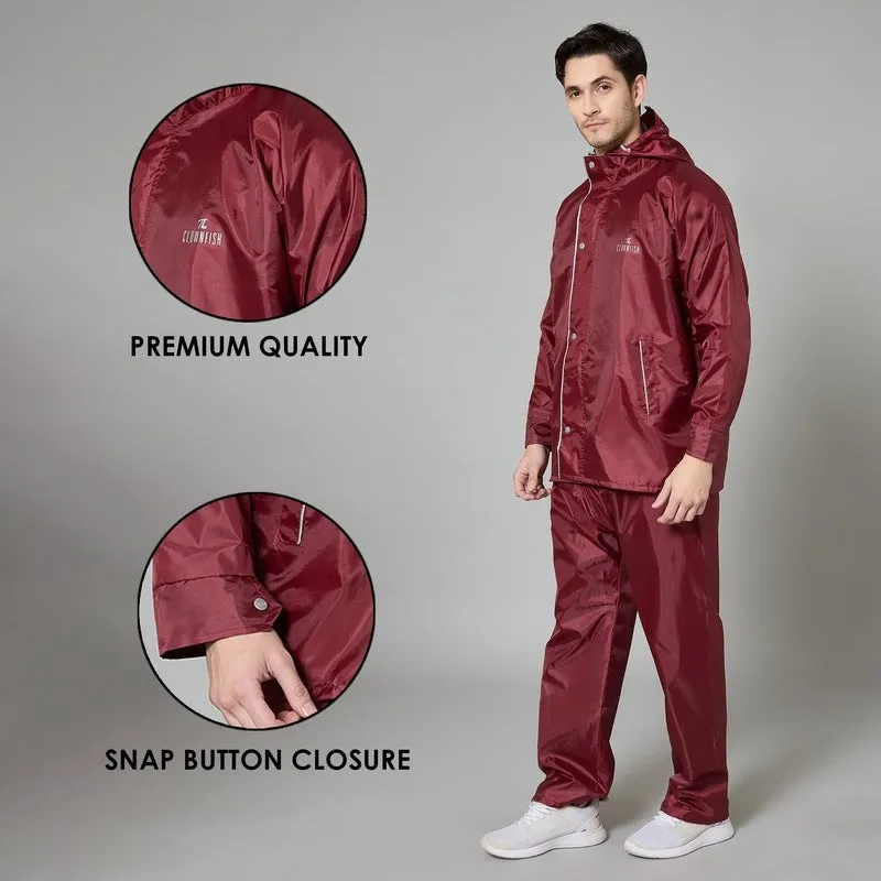 Men Raincoat - Waterproof, Reversible with Inner Pocket | Includes Pants | XXXL | Maroon