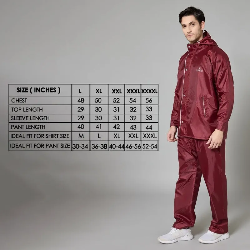 Men Raincoat - Waterproof, Reversible with Inner Pocket | Includes Pants | XXXL | Maroon