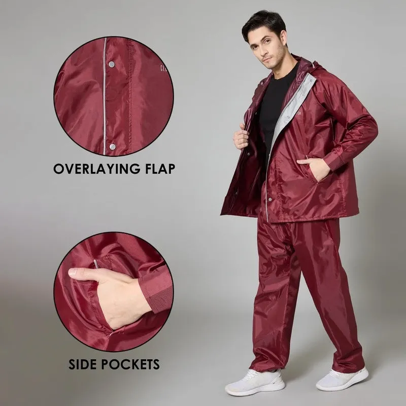 Men Raincoat - Waterproof, Reversible with Inner Pocket | Includes Pants | XXXL | Maroon