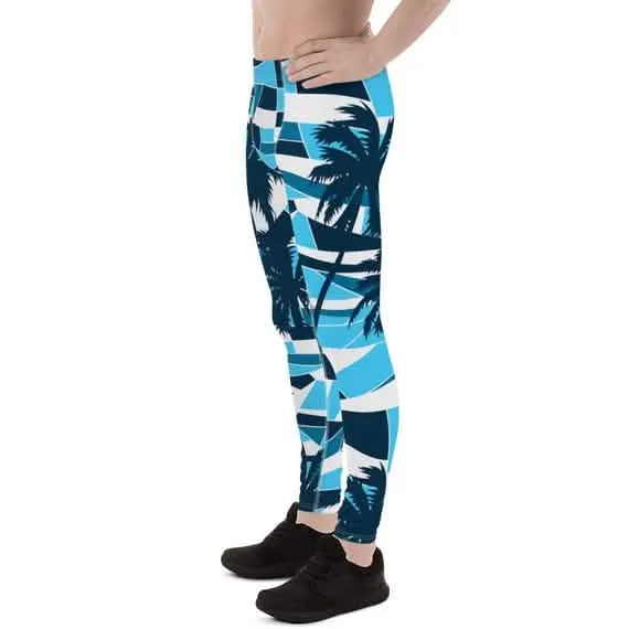 Men's Ocean Wave Tropical Palm Tree Performance Leggings