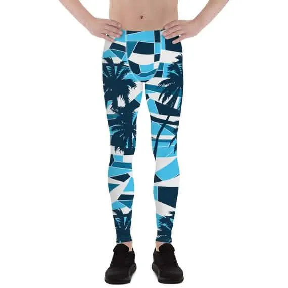 Men's Ocean Wave Tropical Palm Tree Performance Leggings