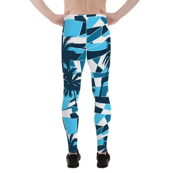 Men's Ocean Wave Tropical Palm Tree Performance Leggings