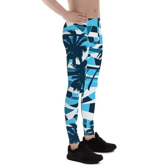 Men's Ocean Wave Tropical Palm Tree Performance Leggings