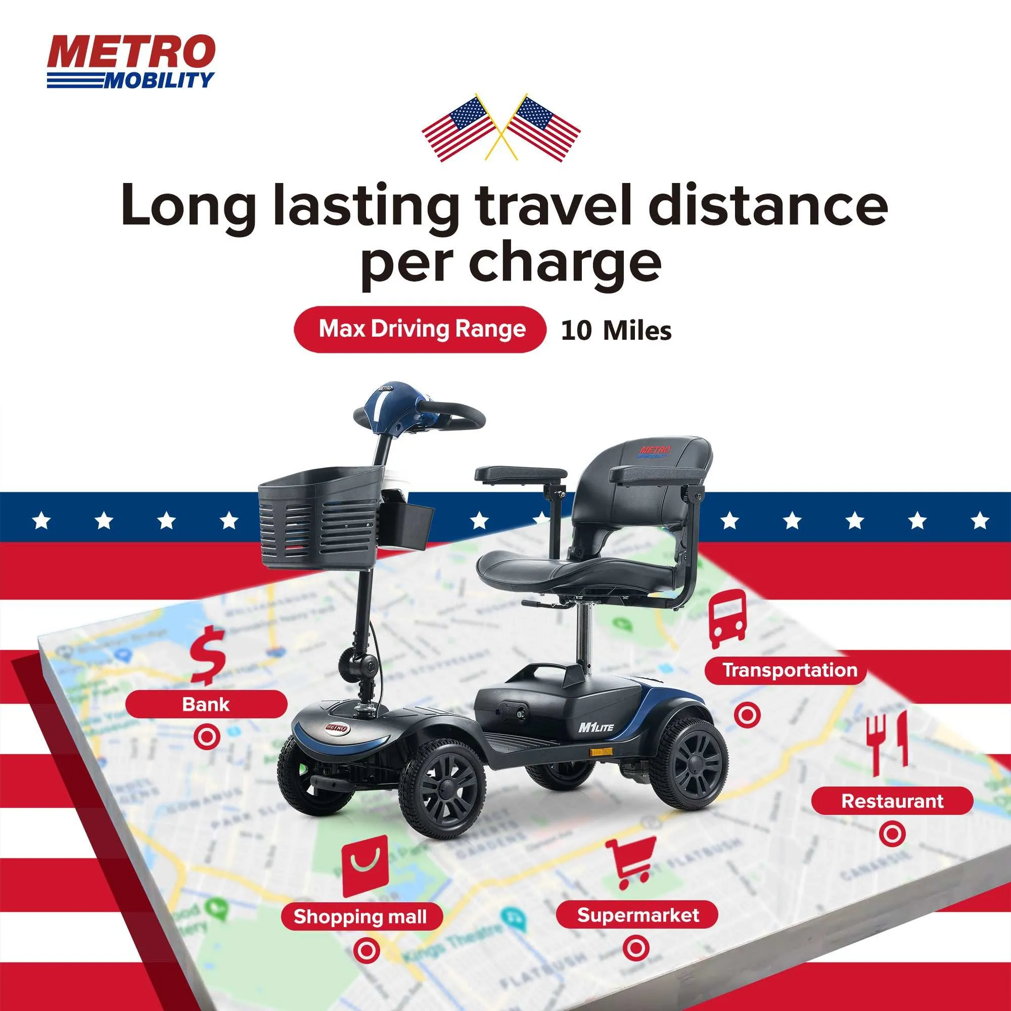 Metro Mobility M1 Lite Series 4-Wheel Travel Mobility Scooter