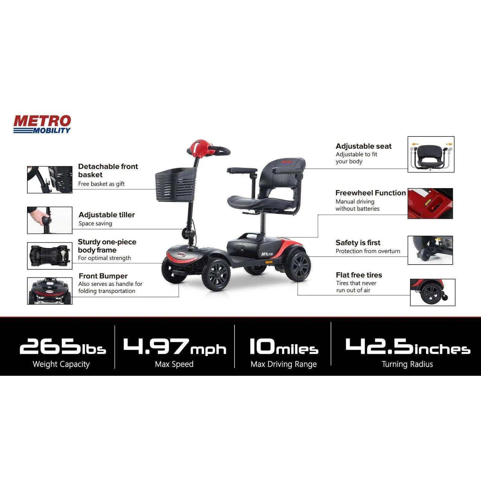 Metro Mobility M1 Lite Series 4-Wheel Travel Mobility Scooter