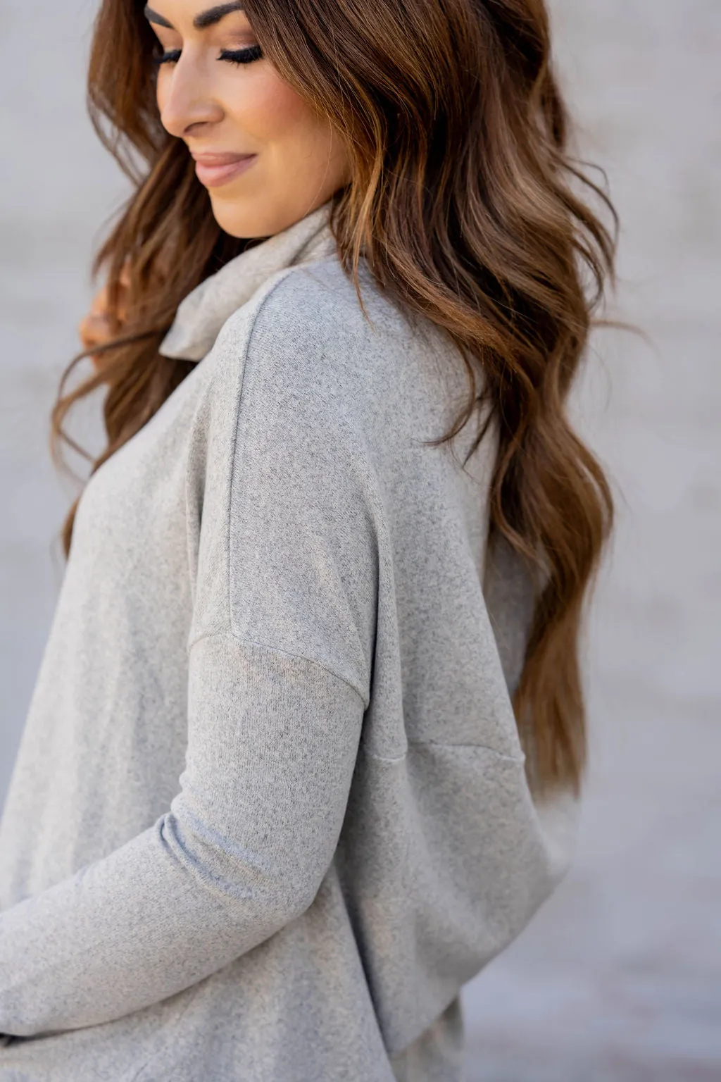 Oversized Heathered Cowl Neck Tee