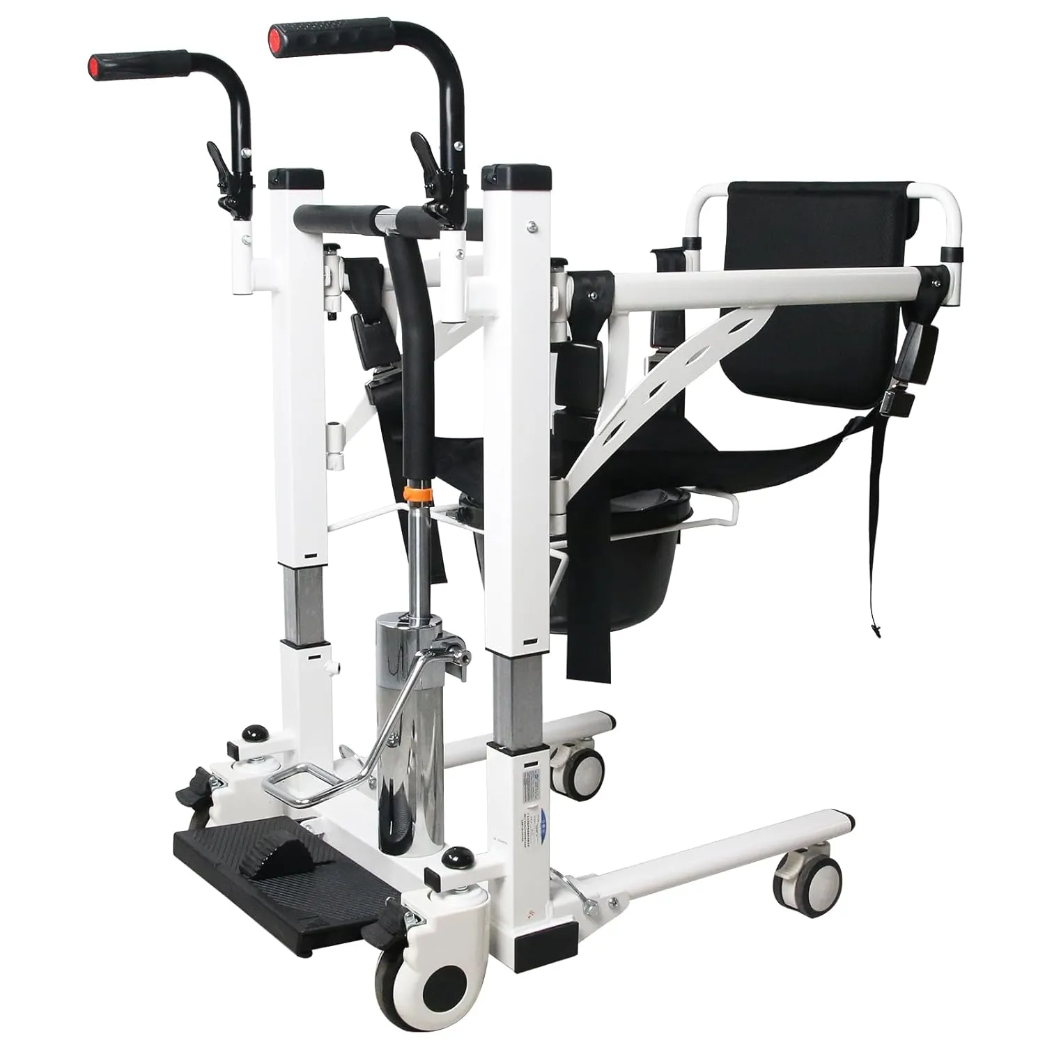 Portable 180° Split Seat Patient Lift Transfer Chair | Hoyer Lifts for Home & Bathroom Use | Hydraulic Elderly Bedside Commode Chair with Potty