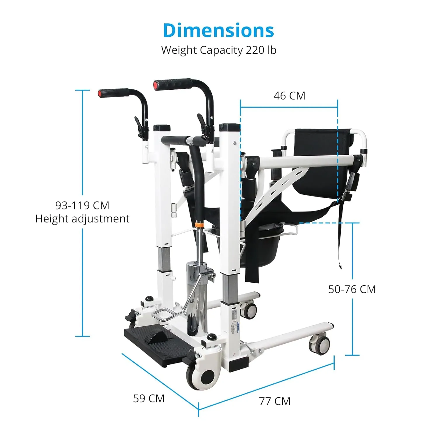 Portable 180° Split Seat Patient Lift Transfer Chair | Hoyer Lifts for Home & Bathroom Use | Hydraulic Elderly Bedside Commode Chair with Potty