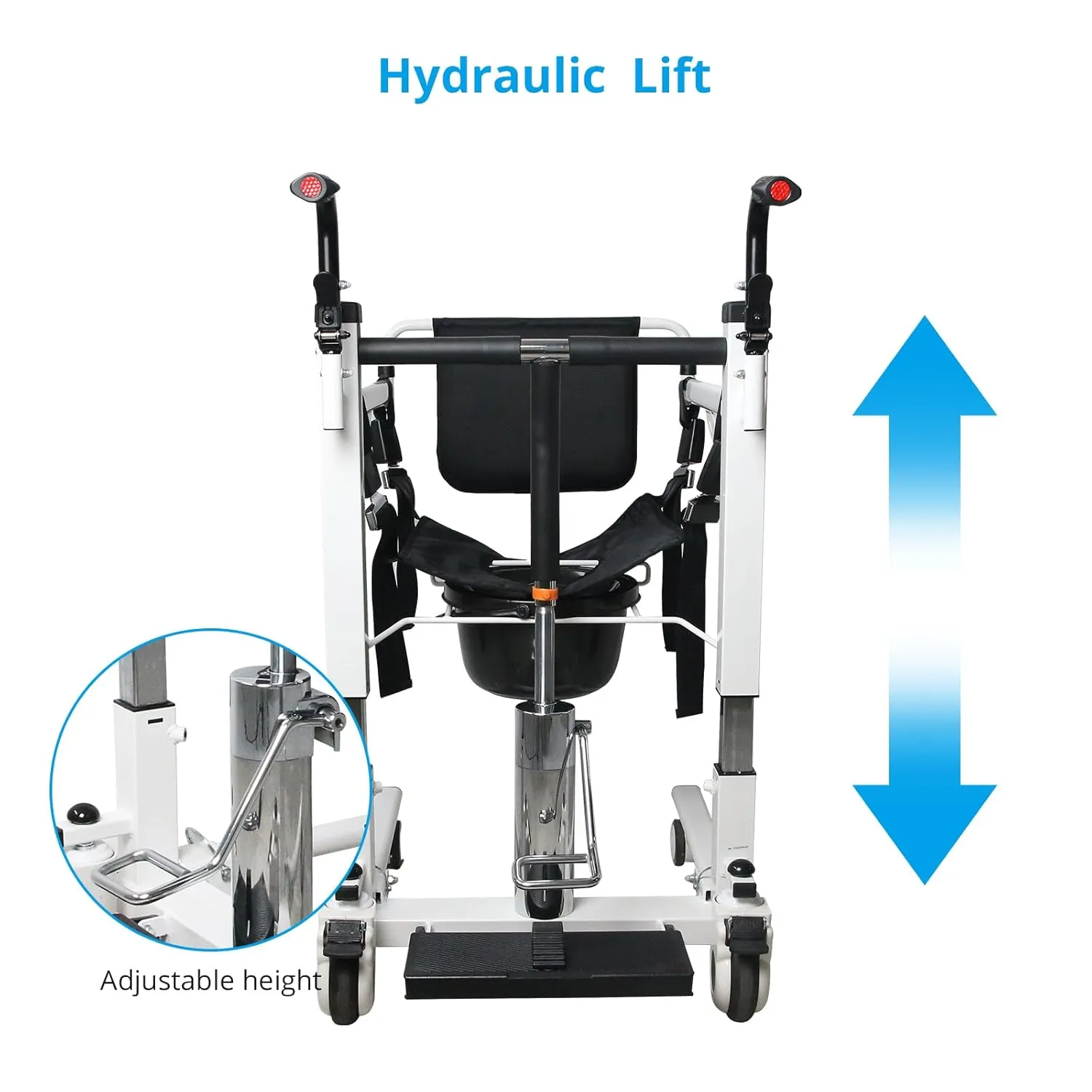 Portable 180° Split Seat Patient Lift Transfer Chair | Hoyer Lifts for Home & Bathroom Use | Hydraulic Elderly Bedside Commode Chair with Potty