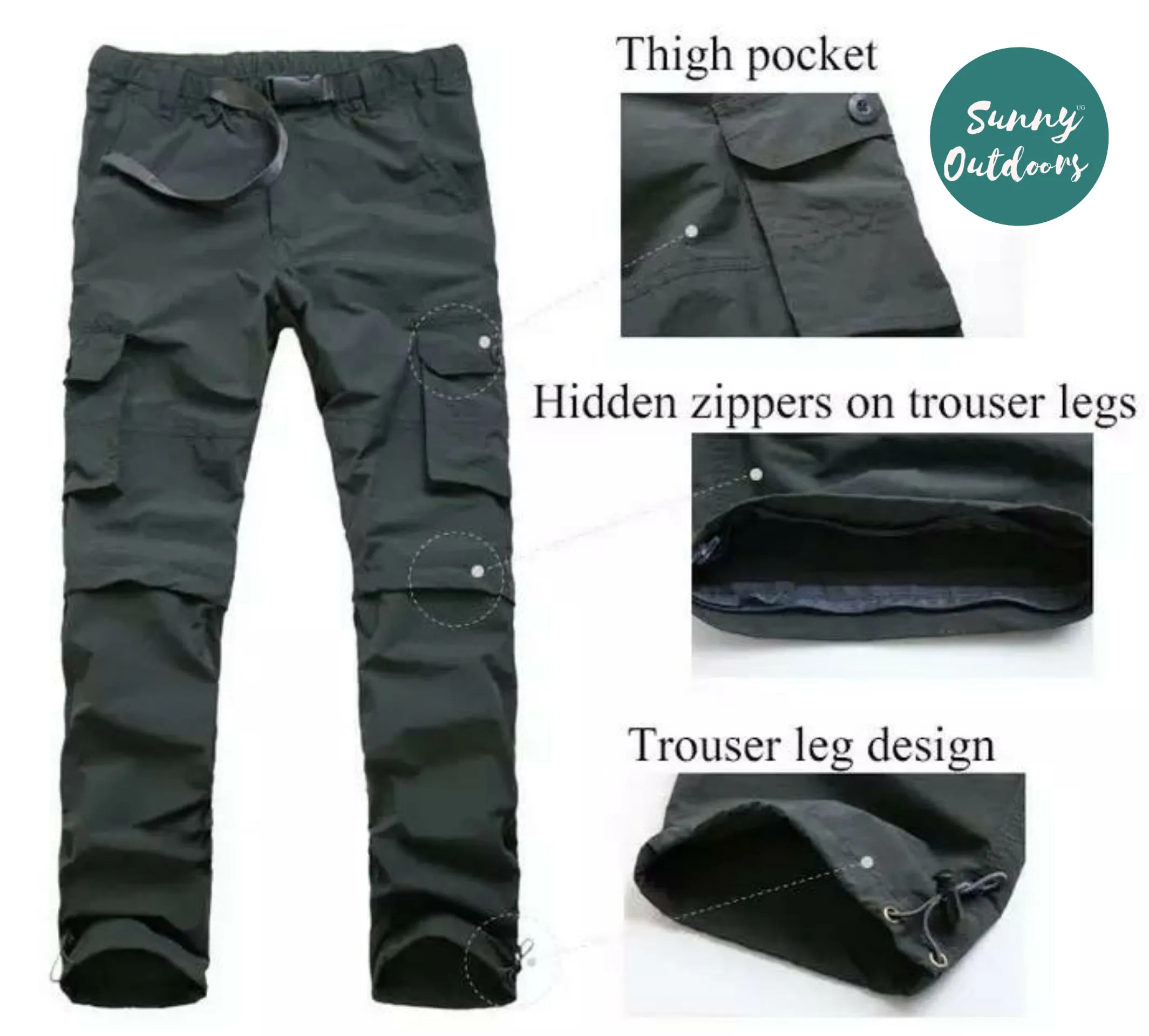 Quick-dry cargo pants with detachable legs, for hiking, camping, fishing and outdoors