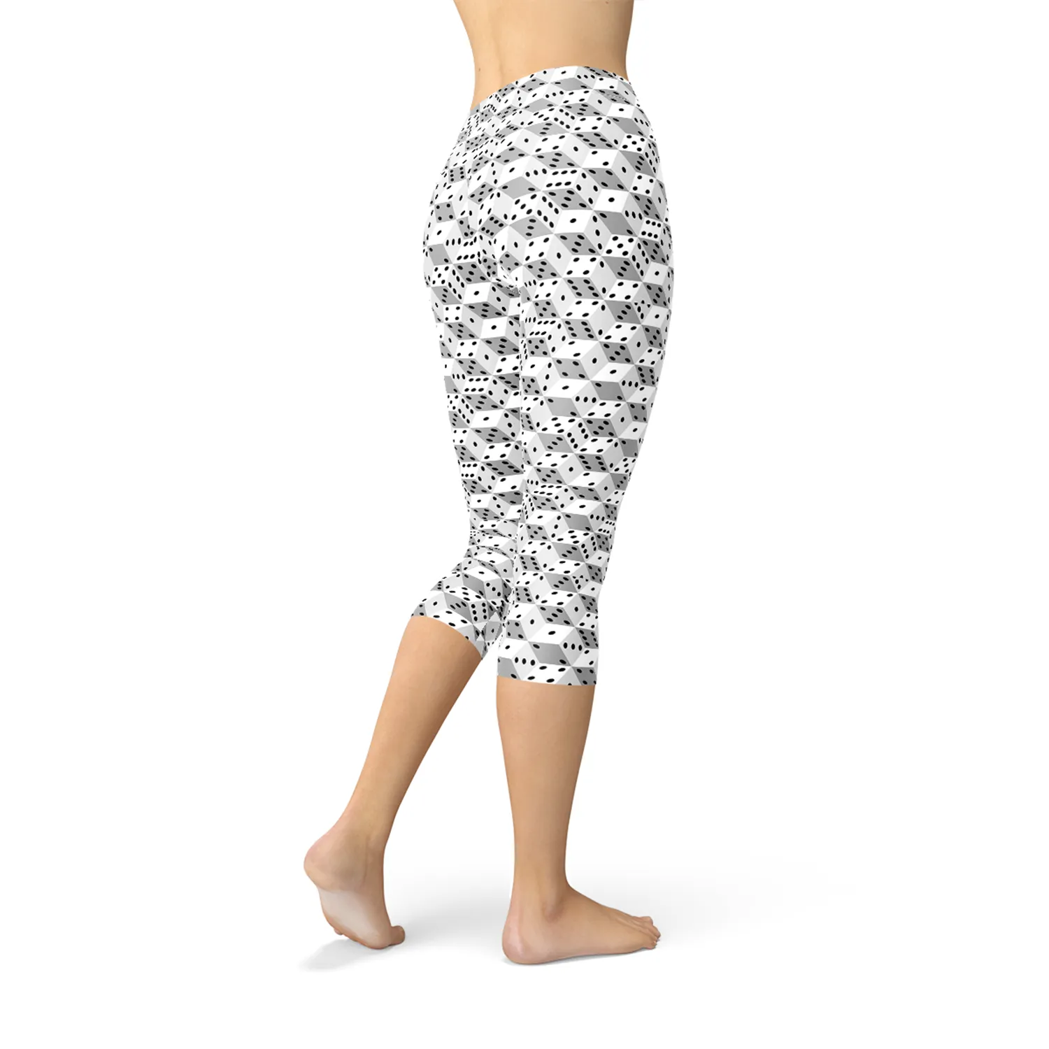 Stylish Black and White Dice Print Capri Leggings for Active Women