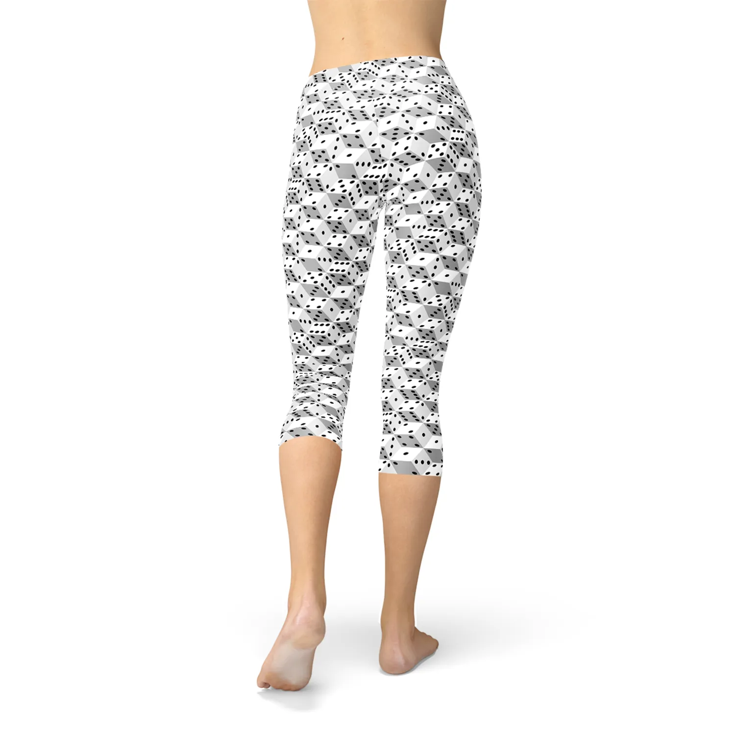 Stylish Black and White Dice Print Capri Leggings for Active Women