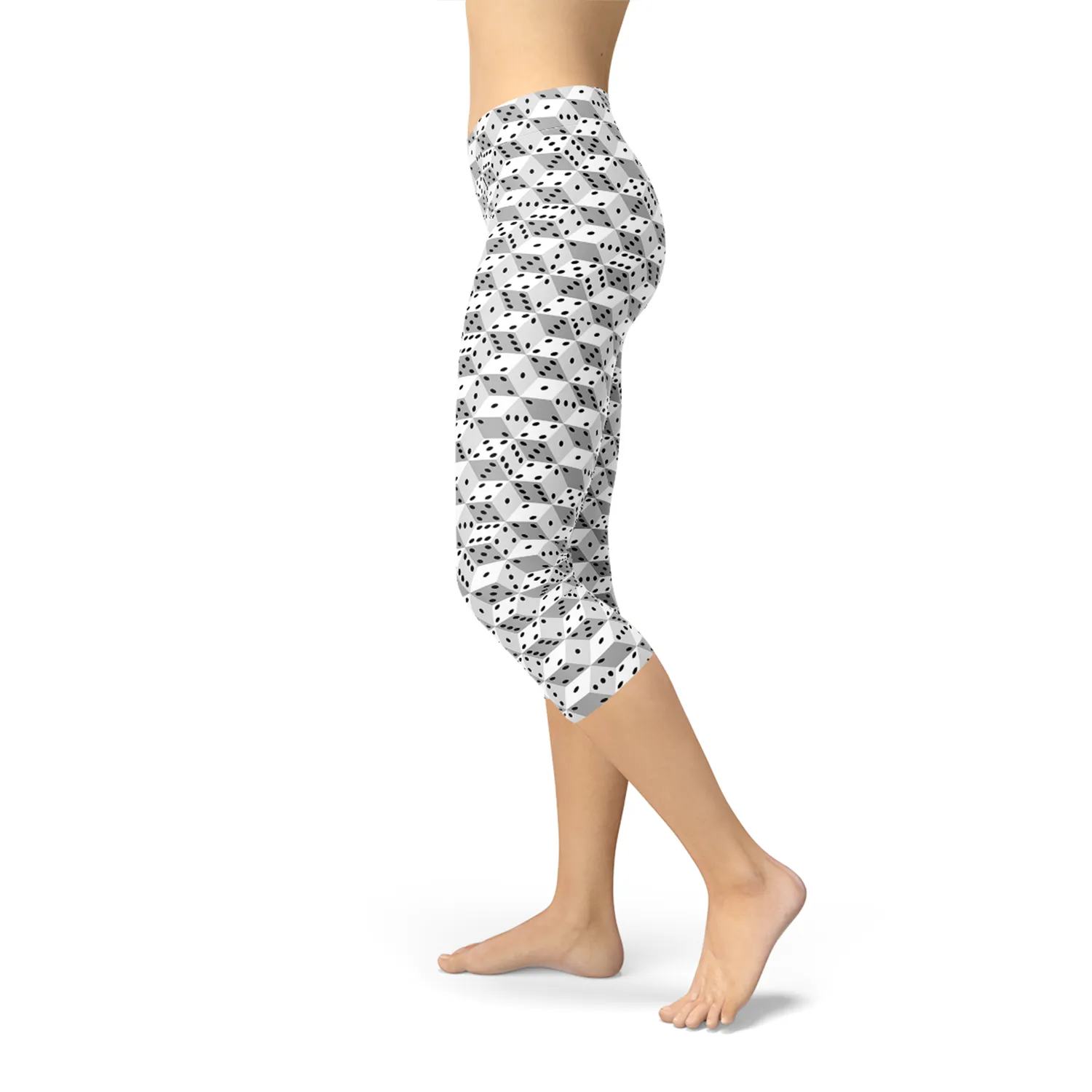 Stylish Black and White Dice Print Capri Leggings for Active Women