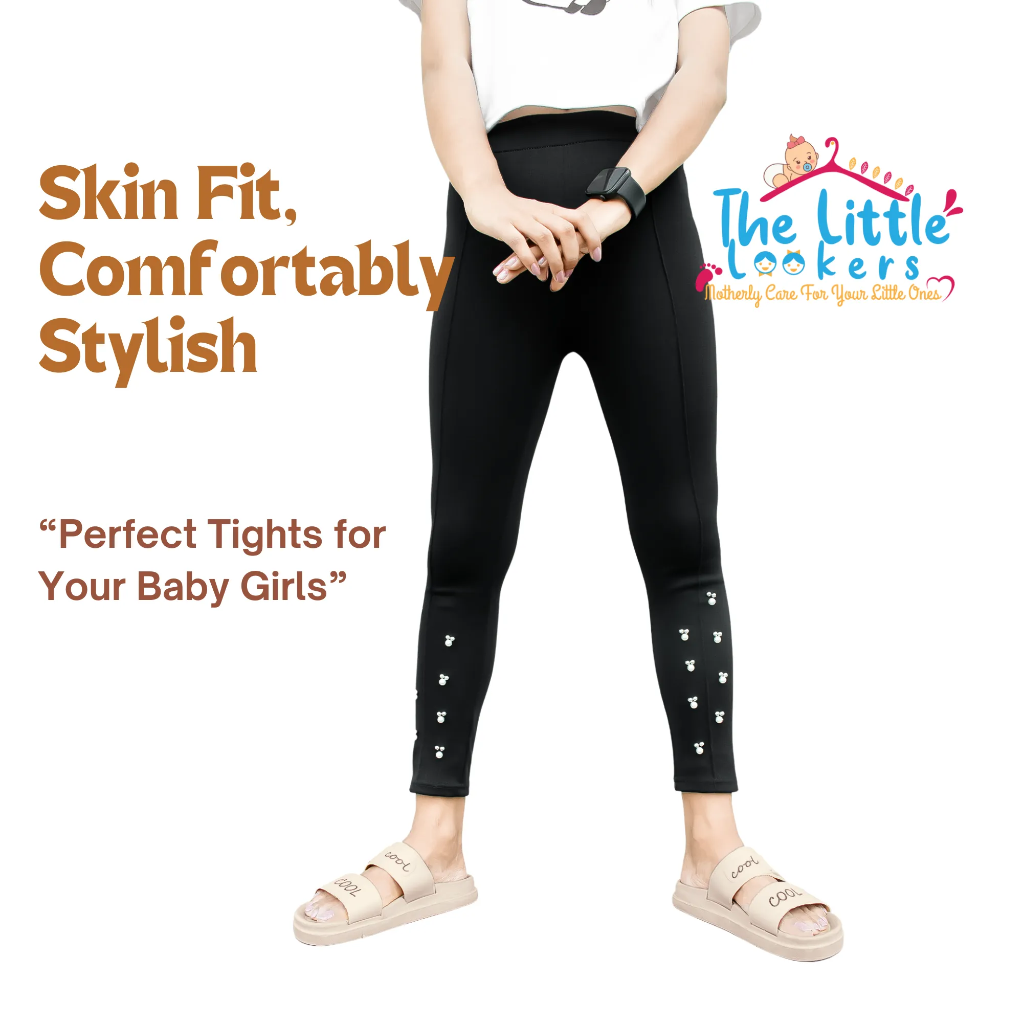 THE LITTLE LOOKERS Girls Leggings, Slim Fit, Stretchable Jegging, Ankle Length - Black