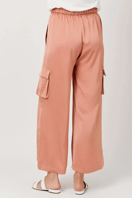 Wide Leg Cargo Pants Peach Pink