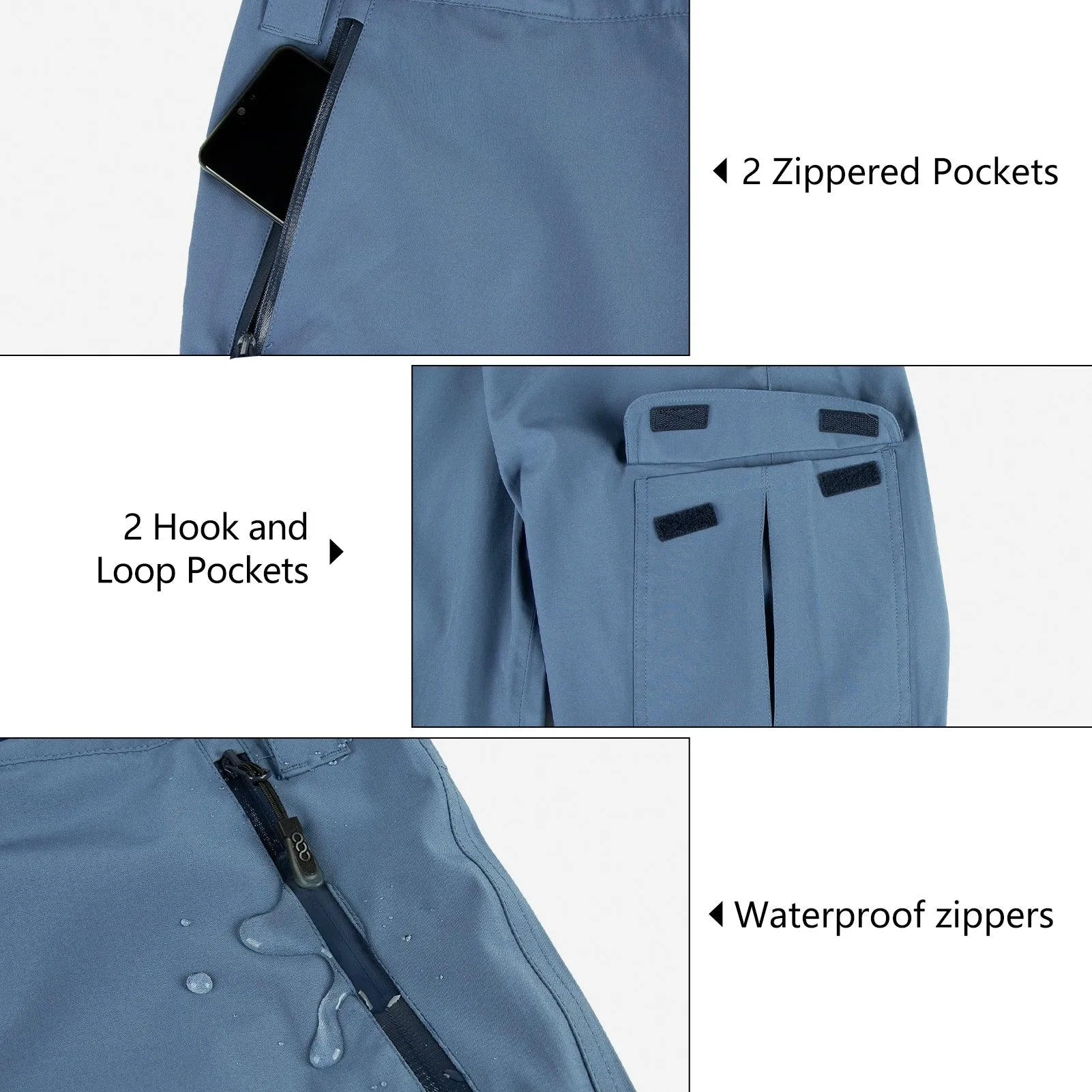 Women's Hiking Rain Pants with 4 Pockets : 10000mm W/P Index 10000 Level Breathable