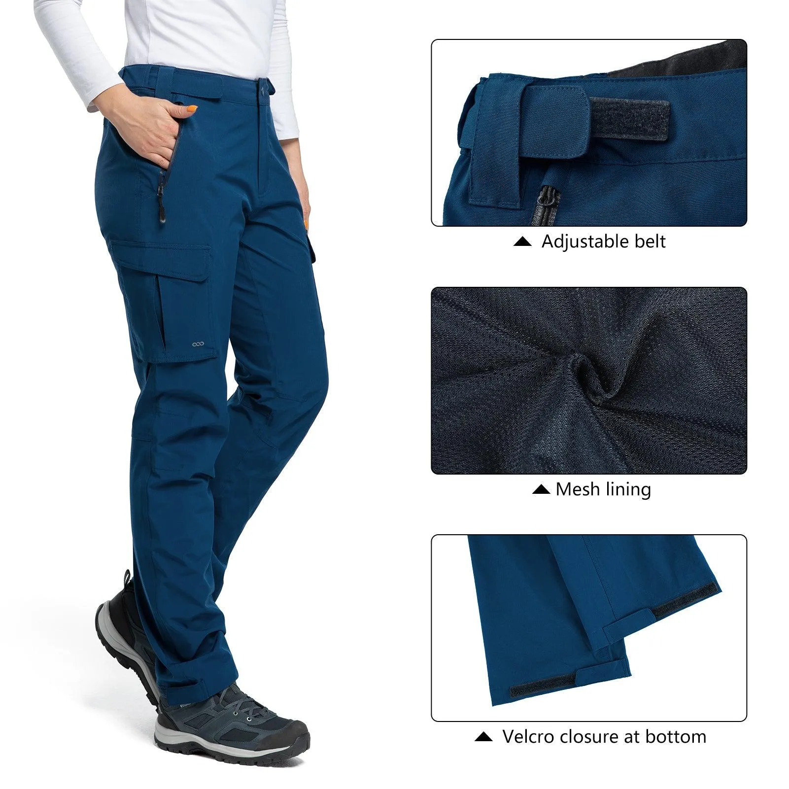 Women's Hiking Rain Pants with 4 Pockets : 10000mm W/P Index 10000 Level Breathable